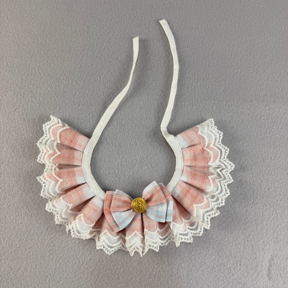 Handmade Pink Plaid Lace Pet Collar Decorative Bow Anchor Button Photo Prop